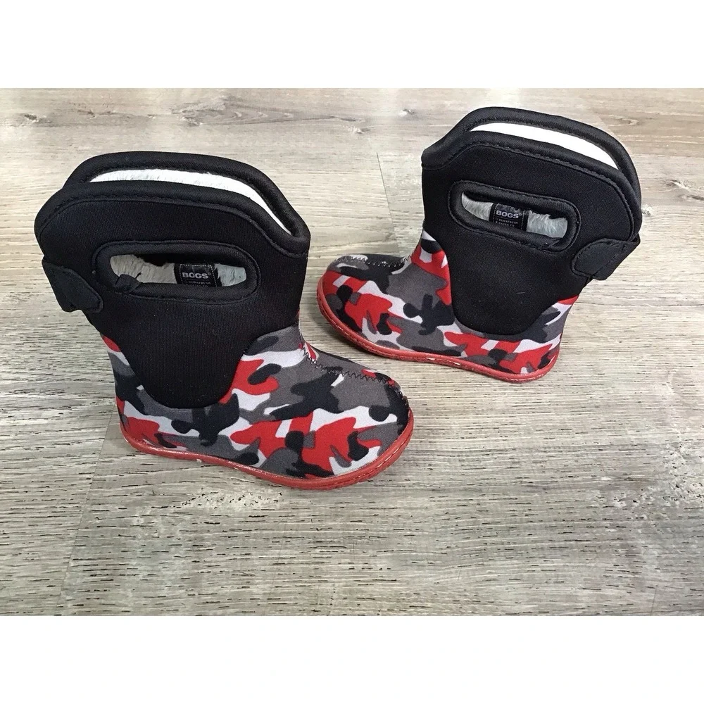 Baby Bogs Toddler Boy Boots Size 4 Rain Snow Red Black Camo Pull On Waterproof